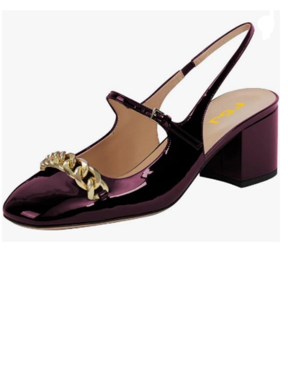 FSJ Purple Slingback Heels Block Chunky Heel Pumps Square Toe Metal Chain Shoes